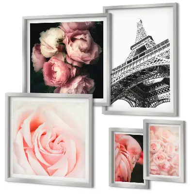 Framed photo set Roses Eiffel Tower Romanticism