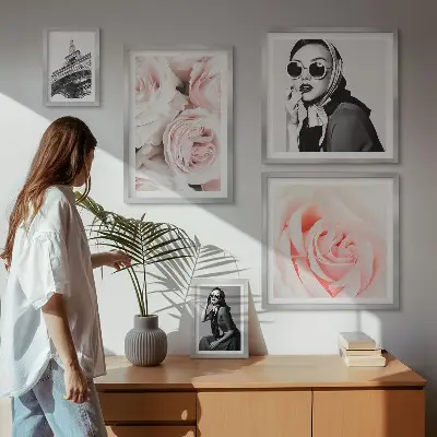 Framed rose portrait set stylish elegant floral prints