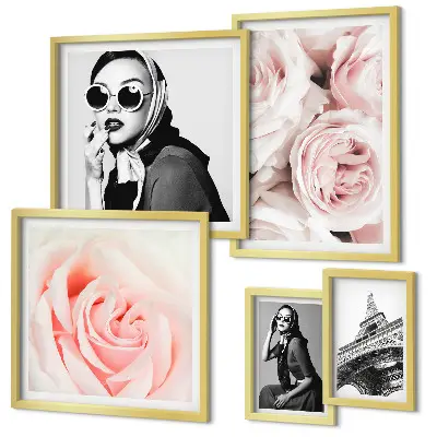 Framed rose portrait set stylish elegant floral prints