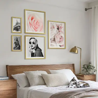 Framed rose portrait set stylish elegant floral prints