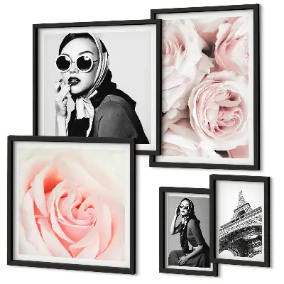 Framed rose portrait set stylish elegant floral prints