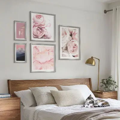 Pink flowers wall art set set of 5 elegant accents