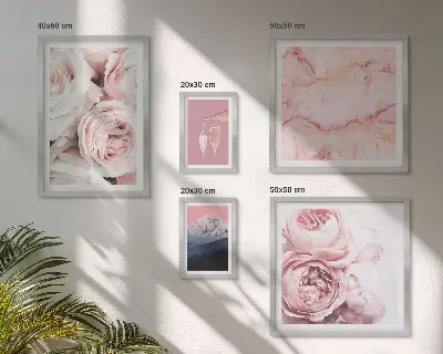 Set of 5 wall art pieces Pink flowers elegant accent