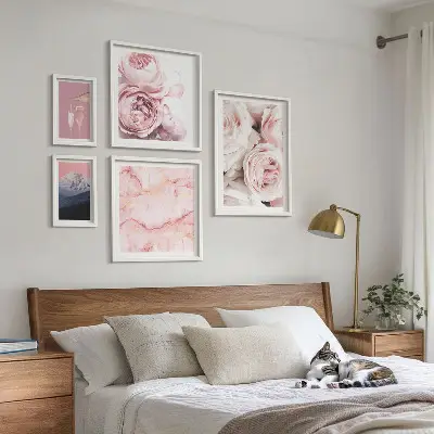 Pink flowers wall art set set of 5 elegant accents