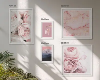 Set of 5 wall art pieces Pink flowers elegant accent