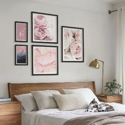Pink flowers wall art set set of 5 elegant accents