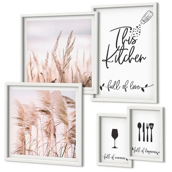 Boho kitchen wall art set set of 5 love cooking prints