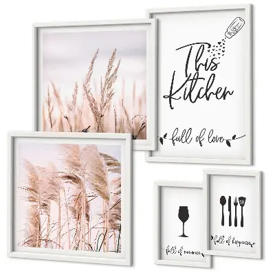 Set of 5 wall art pieces Boho kitchen love cooking