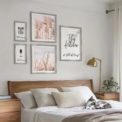 Set of 5 wall art pieces Boho kitchen love cooking