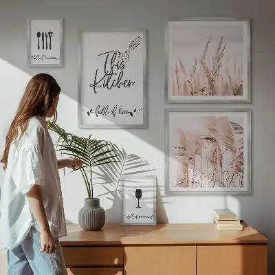 Boho kitchen wall art set set of 5 love cooking prints