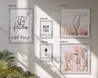 Set of 5 wall art pieces Boho kitchen love cooking