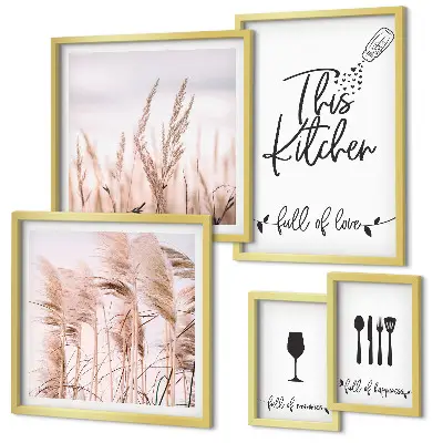 Boho kitchen wall art set set of 5 love cooking prints