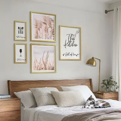 Boho kitchen wall art set set of 5 love cooking prints