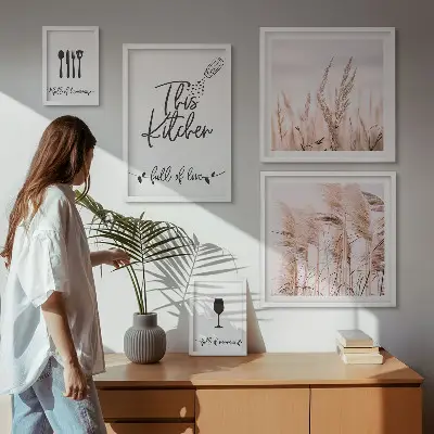 Boho kitchen wall art set set of 5 love cooking prints
