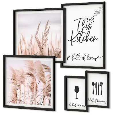 Set of 5 wall art pieces Boho kitchen love cooking