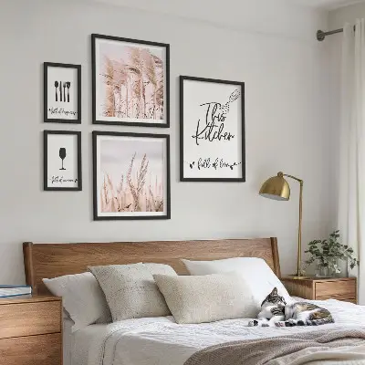 Boho kitchen wall art set set of 5 love cooking prints