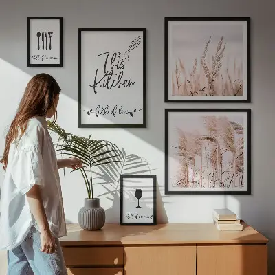 Set of 5 wall art pieces Boho kitchen love cooking