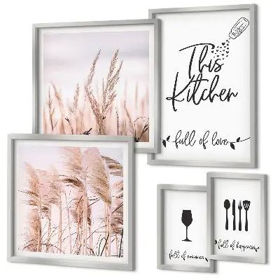 Set of 5 wall art pieces Boho kitchen love cooking