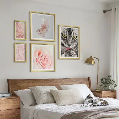 Gallery wall Cats roses delicate shades