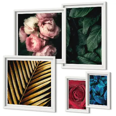 Set of 5 wall art pieces Plant floral motifs