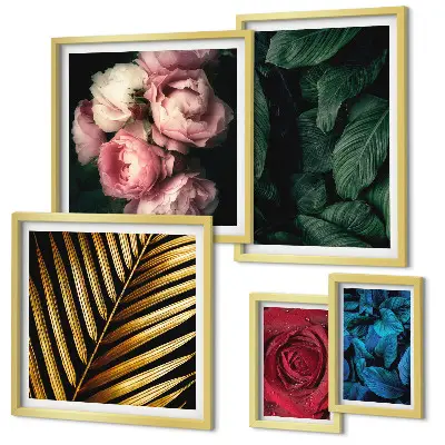 Set of 5 wall art pieces Plant floral motifs