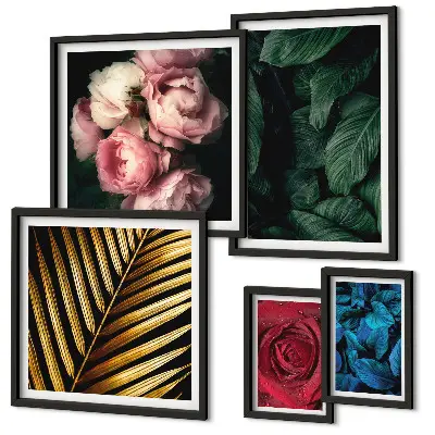 Set of 5 wall art pieces Plant floral motifs
