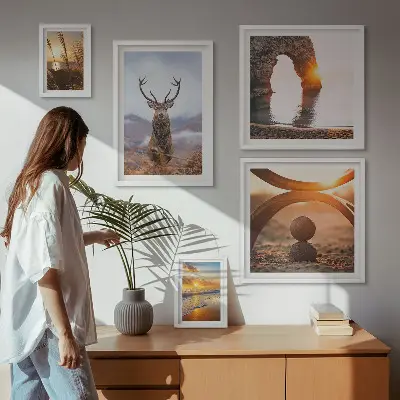 Nature wild animals framed photo set featuring a harmonious wildlife scene