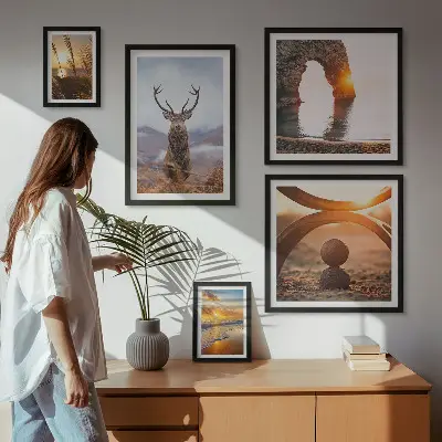 Nature wild animals framed photo set featuring a harmonious wildlife scene