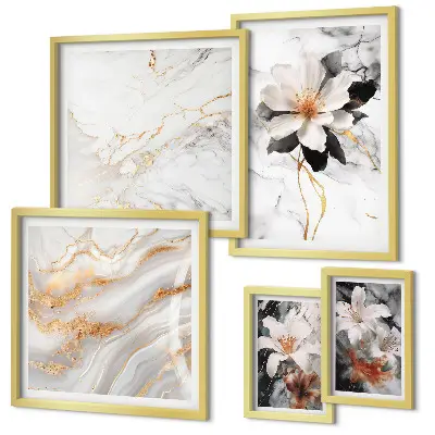 Framed photo set Flowers marble elegance