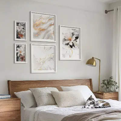 Framed photo set Flowers marble elegance