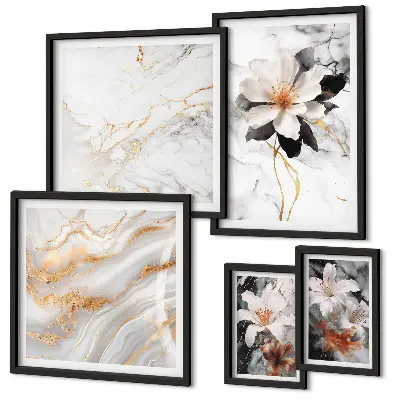 Framed photo set Flowers marble elegance