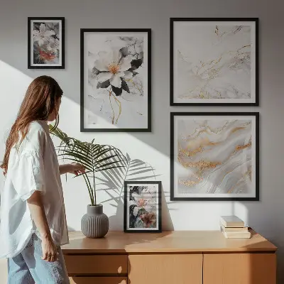 Framed photo set Flowers marble elegance