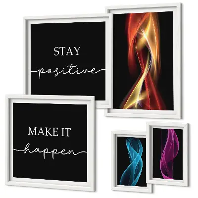 5-piece wall art set with light patterns and inspirational quotes