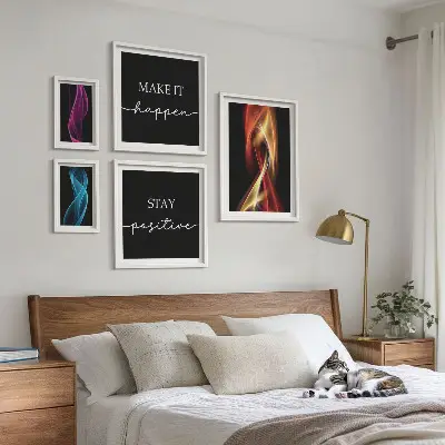 5-piece wall art set with light patterns and inspirational quotes