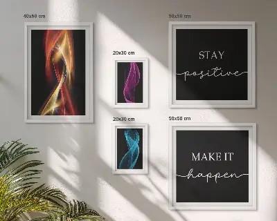 5-piece wall art set with light patterns and inspirational quotes