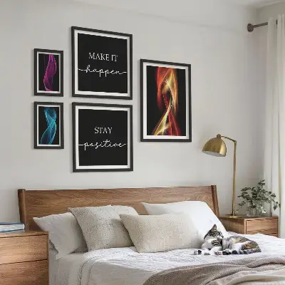 5-piece wall art set with light patterns and inspirational quotes