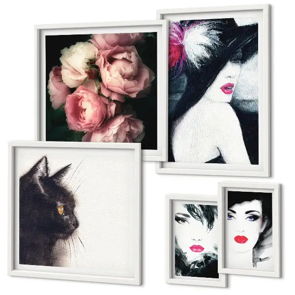 Set of 5 wall art pieces Stylish portraits of women with roses