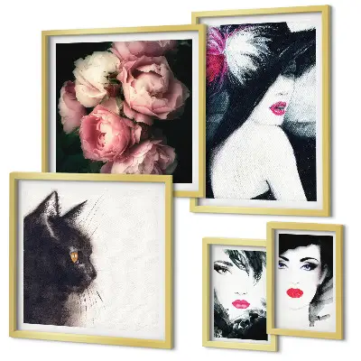 Set of 5 wall art pieces Stylish portraits of women with roses