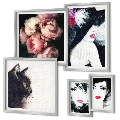 Set of 5 wall art pieces Stylish portraits of women with roses