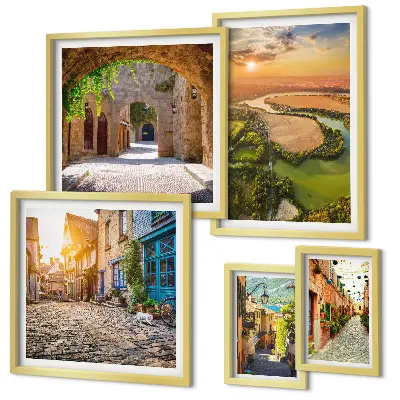 Set of 5 wall art pieces Charming, picturesque streets