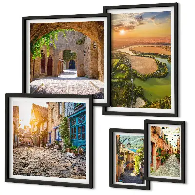 Charming picturesque streets wall art set of 5 pieces