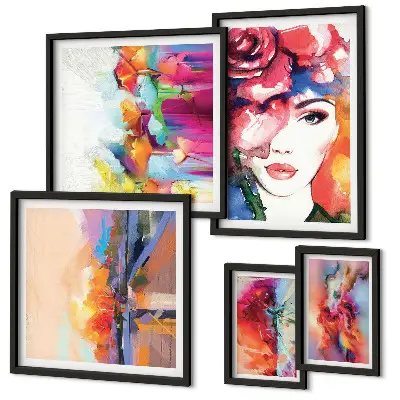 Framed photo set Colorful abstract portraits