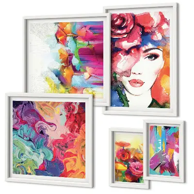 Set of 5 wall art pieces Colorful abstract portraits