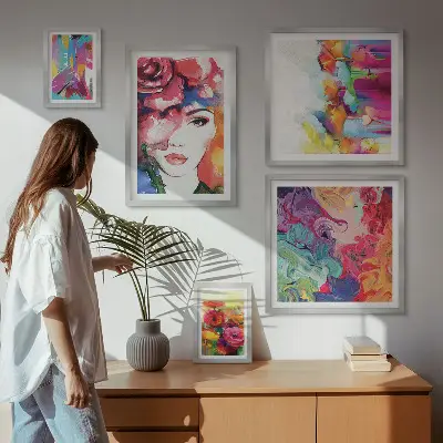 Set of 5 wall art pieces Colorful abstract portraits