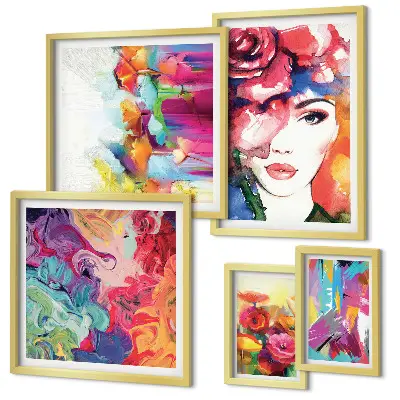 Set of 5 wall art pieces Colorful abstract portraits