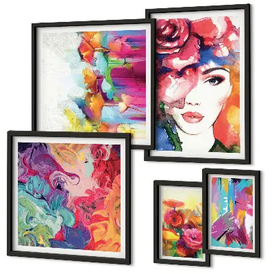 Set of 5 wall art pieces Colorful abstract portraits