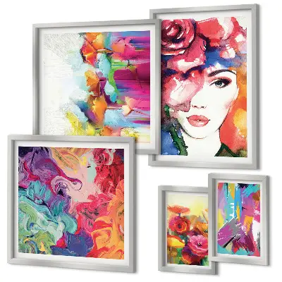 Set of 5 wall art pieces Colorful abstract portraits