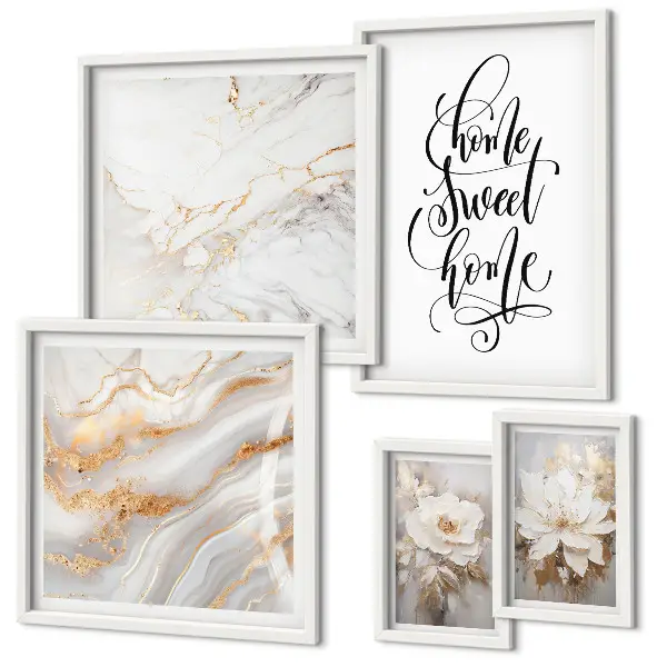 Gallery wall Stylish flowers marble interior