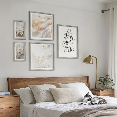 Gallery wall Stylish flowers marble interior