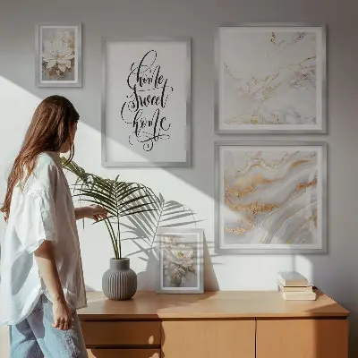 Gallery wall Stylish flowers marble interior